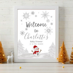 A little snowflake Grey Baby Shower Welcome Sign