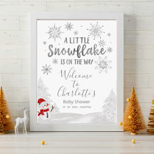 A little snowflake Grey Baby Shower Welcome Sign