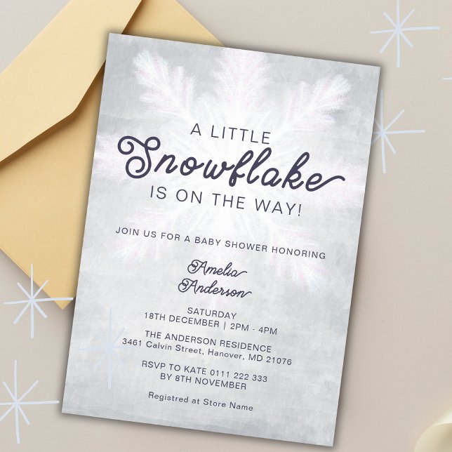 A Little Snowflake Grey Navy Baby Shower Invitation (Creator Uploaded)
