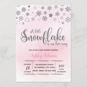 A Little Snowflake Is On Her Way word invitation