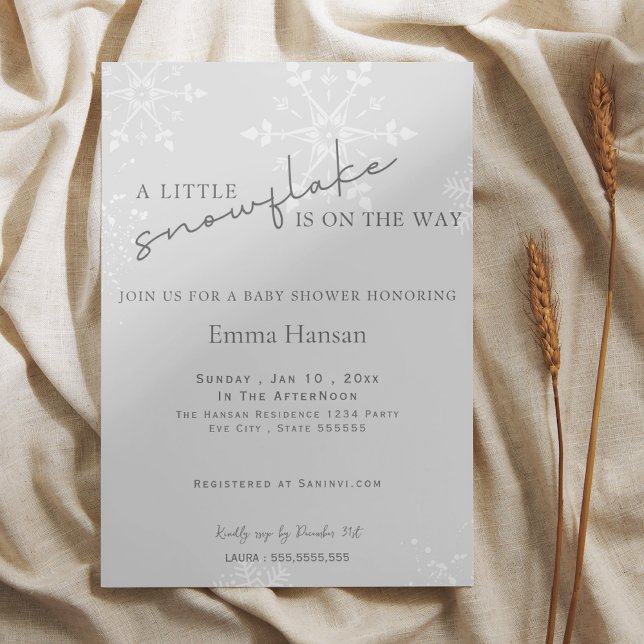 A little Snowflake is on the way Baby shower grey  Invitation (Creator Uploaded)