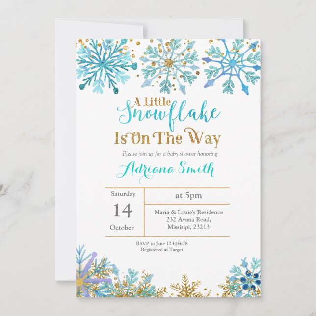 A little snowflake is on the way baby shower invitation (Front)