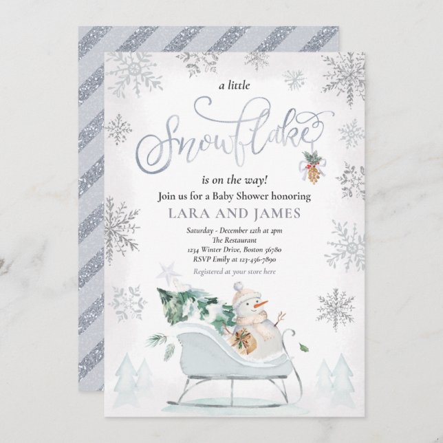 A Little Snowflake Is On The Way Baby Shower Invitation (Front/Back)