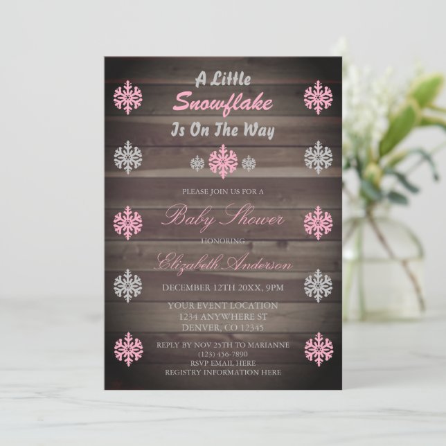 A Little Snowflake Is On The Way Baby Shower Invitation (Standing Front)