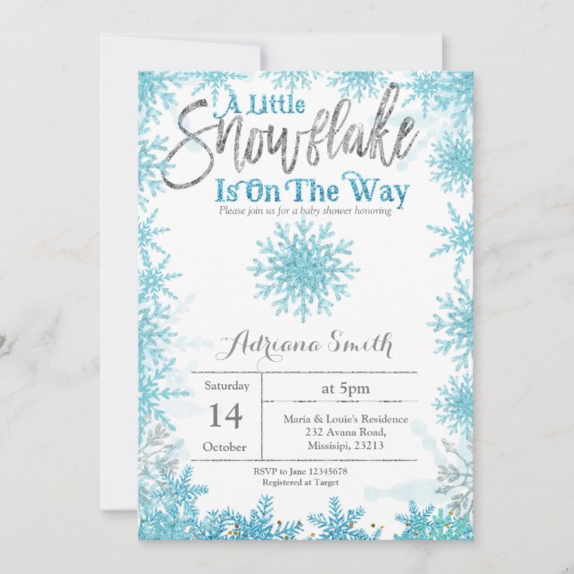 A little snowflake is on the way baby shower mint invitation (Front)