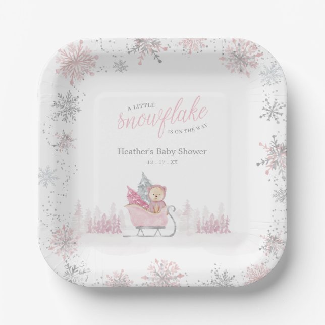 A little snowflake is on the way baby shower paper plate (Front)