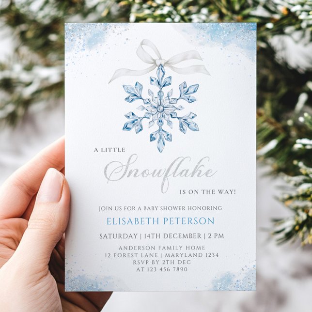 A Little Snowflake is on the Way Boy Baby Shower Invitation (Creator Uploaded)