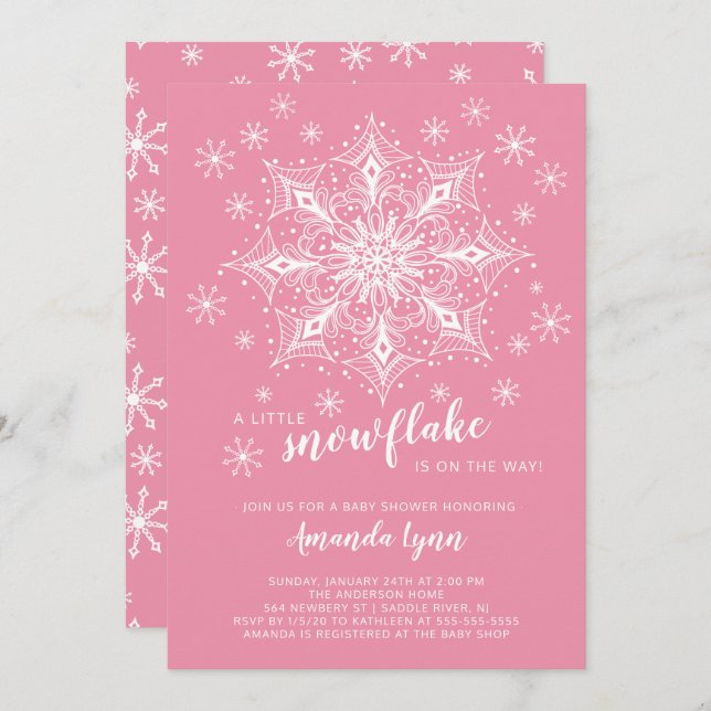 A Little Snowflake Is On The Way Girl Baby Shower Invitation (Front/Back)