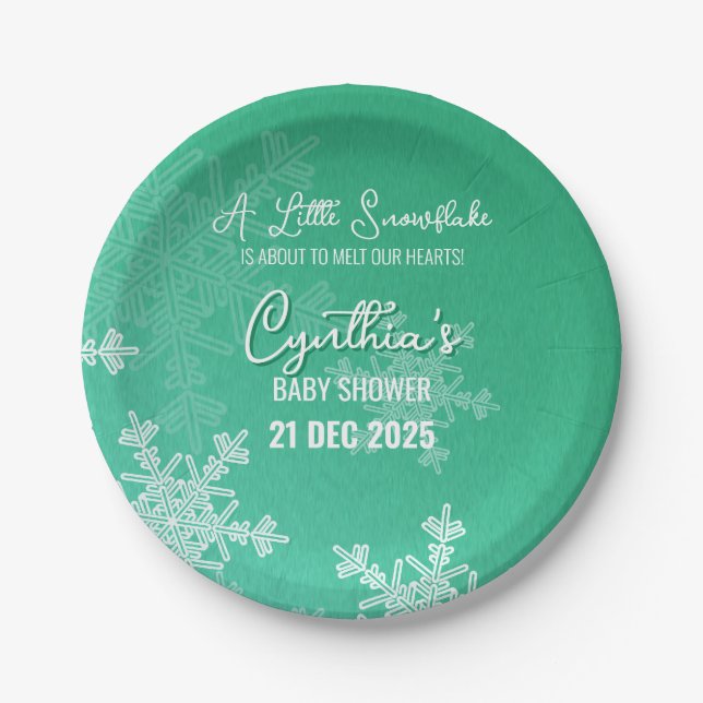 A Little Snowflake Minimalist Emerald Pattern  Paper Plate (Front)