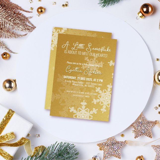 A Little Snowflake Minimalist Golden Pattern  Invitation (Creator Uploaded)