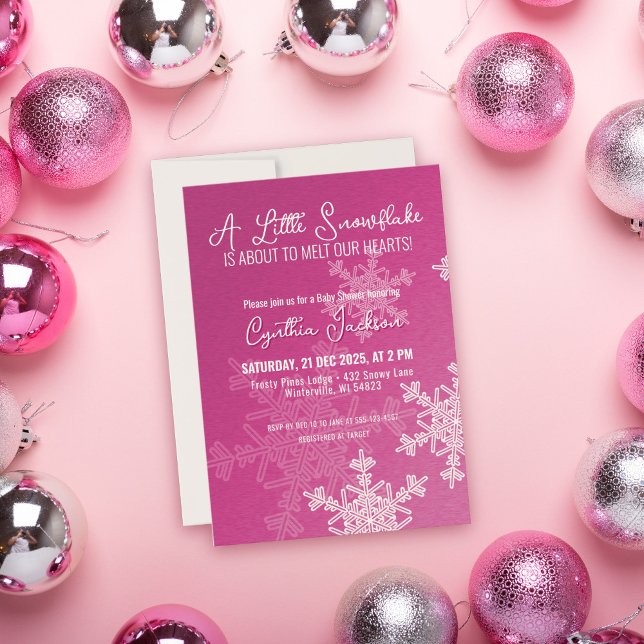 A Little Snowflake Minimalist Pink Pattern  Invitation (Creator Uploaded)