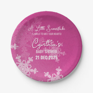 A Little Snowflake Minimalist Pink Pattern  Paper Plate