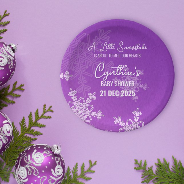 A Little Snowflake Minimalist Purple Pattern  Paper Plate (Creator Uploaded)
