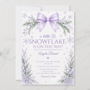 A Little Snowflake On The Way Lavender Baby Shower Invitation