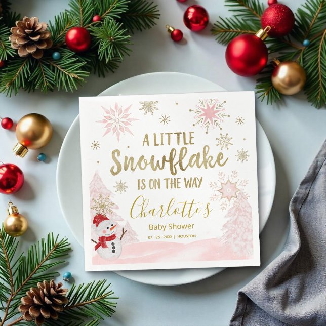 A little snowflake Pink Baby Shower Napkin (Creator Uploaded)