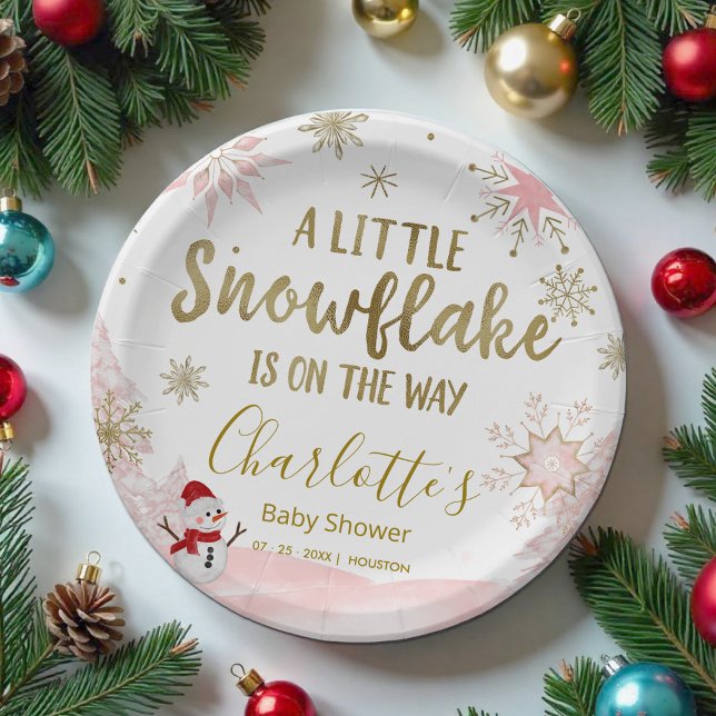 A little snowflake Pink Baby Shower Paper Plate (Creator Uploaded)