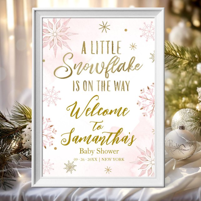 A Little Snowflake Pink Baby Shower Welcome Sign (Creator Uploaded)