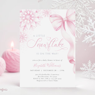 A Little Snowflake Pink Bow Baby Shower Invitation
