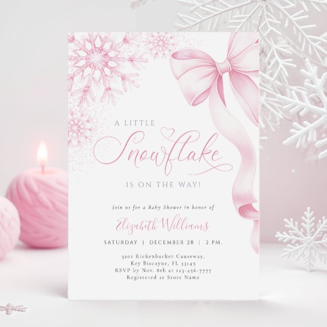 A Little Snowflake Pink Bow Baby Shower Invitation (Creator Uploaded)