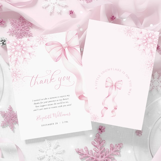 A Little Snowflake Pink Bow Baby Shower Thank You Card (Creator Uploaded)