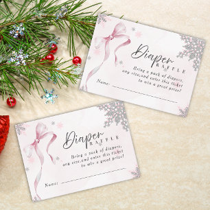 A little Snowflake Pink Bow Glitter Baby Shower Enclosure Card