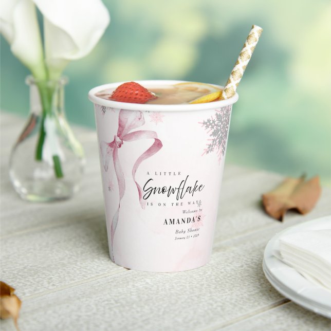 A little Snowflake Pink Bow Glitter Baby Shower  Paper Cups (Insitu)