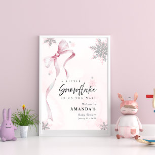 A little Snowflake Pink Bow Glitter Baby Shower Poster