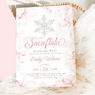A Little Snowflake Pink Bows Baby Shower Invitation