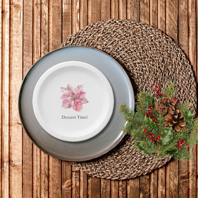 A little snowflake pink poinsettia dessert paper plate (Creator Uploaded)