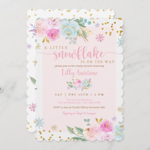 A Little Snowflake Winter Baby Girl Shower Invitation