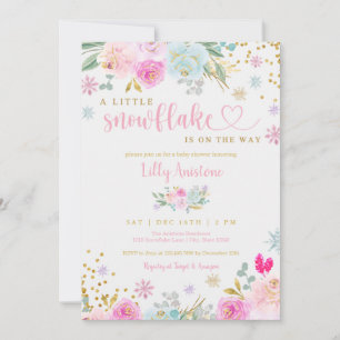 A Little Snowflake Winter Baby Girl Shower Invitation