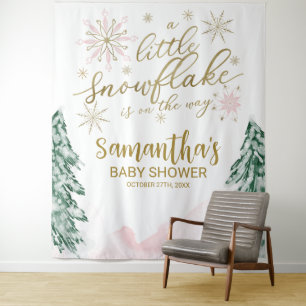 A little Snowflake Winter Baby Shower Backdrop Tapestry