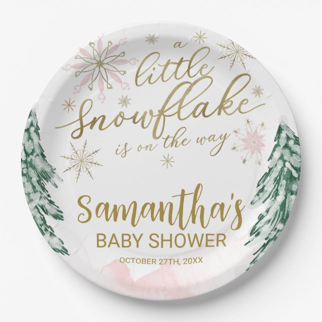 A little snowflake Winter Baby Shower Paper Plate (Front)