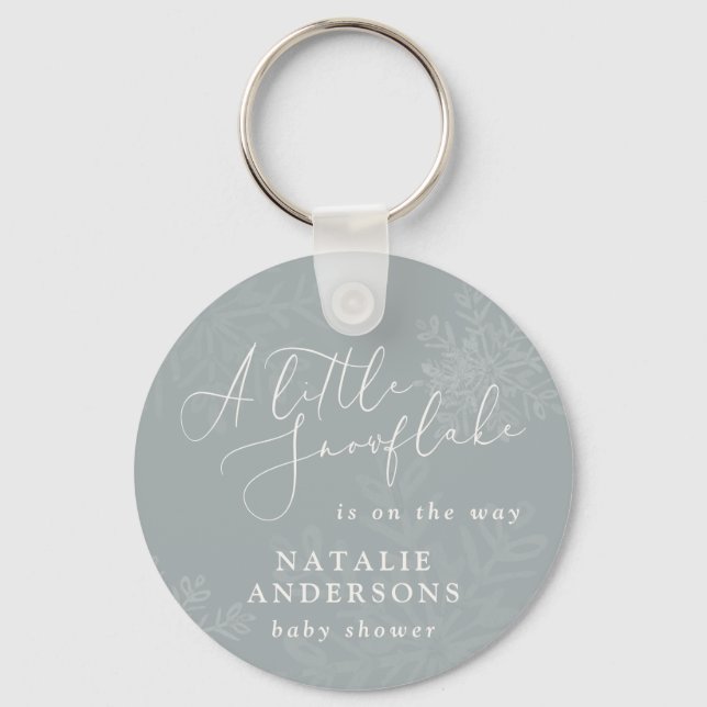 A little snowflake winter baby shower party  key ring (Front)