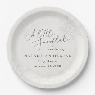 A little snowflake winter baby shower party paper plate