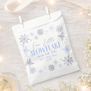 A Little Snowflake Winter Blue Baby Shower Favour Bag