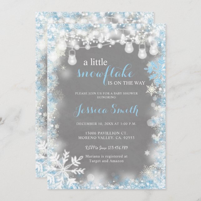 A little snowflake Winter Boy Baby Shower Invitation (Front/Back)