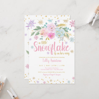 A Little Snowflake Winter Floral Baby Girl Shower Invitation