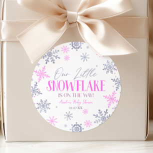A Little Snowflake Winter Pink Baby Shower Classic Round Sticker