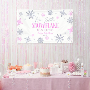 A Little Snowflake Winter Pink Birthday Party Banner
