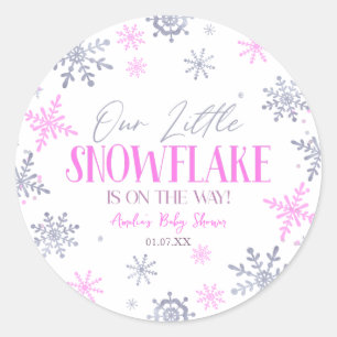 A Little Snowflake Winter Pink Birthday Party Classic Round Sticker