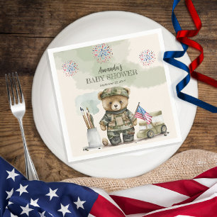 A Little Soldier Boy Teddy Bear Baby Shower Napkin