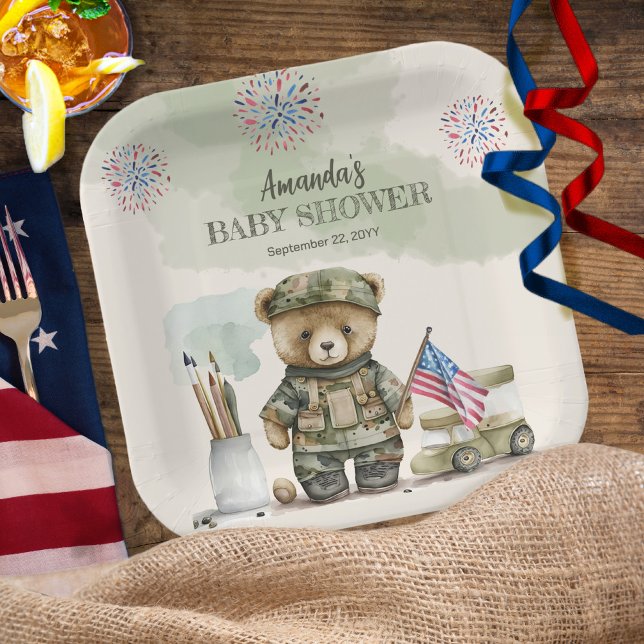 A Little Soldier Boy Teddy Bear Baby Shower Paper Plate (Creator Uploaded)
