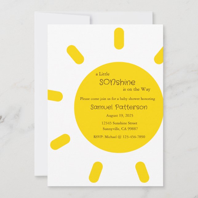 A Little Sonshine is on the Way Invitation, Baby Invitation (Front)