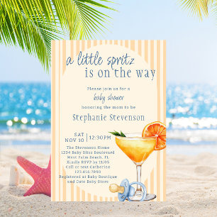 A Little Spritz Is On The Way Blue Boy Baby Shower Invitation
