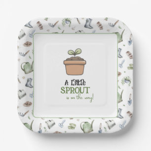 A Little Sprout on the Way Baby Shower Invitation Paper Plate