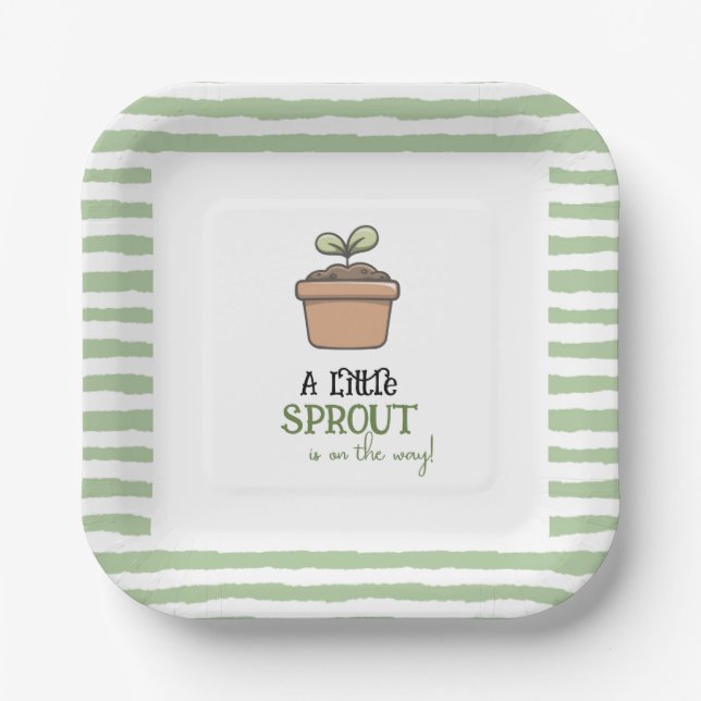 A Little Sprout on the Way Baby Shower Invitation Paper Plate (Front)