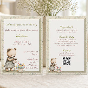 A Little Sprout Teddy Bear All in One Baby Shower Invitation