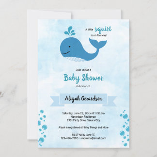 A Little Squirt Baby Whale Baby Shower Invitation