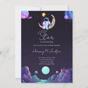 A Little Star   Space   Moon Baby Shower Invitation